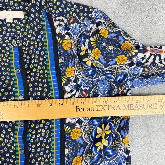 Ann Taylor LOFT Floral Paisley Boho Art Blue Multicolor Blouse Womens Tunic Top - Picture 9 of 11